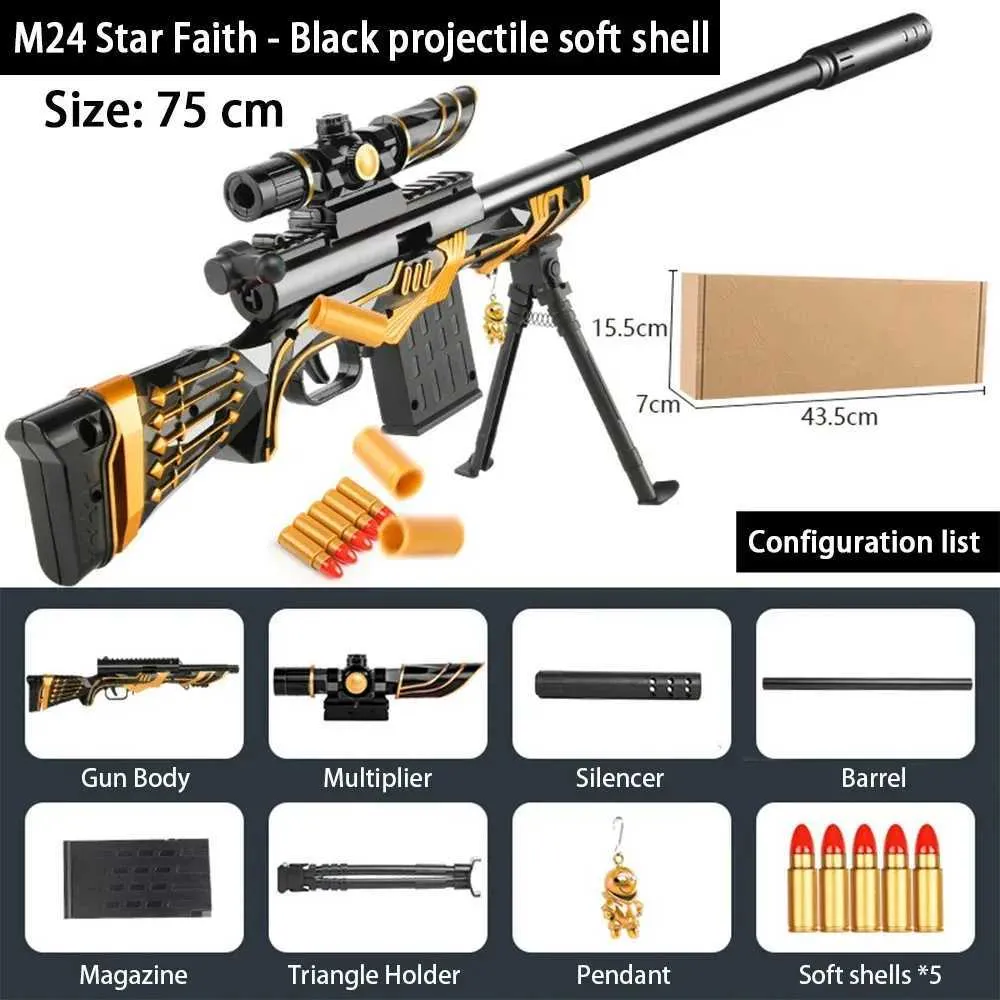 Soft Bullet Sniper Rifle Toy Gun Shell Ejection, Foam Darts Blaster For ...