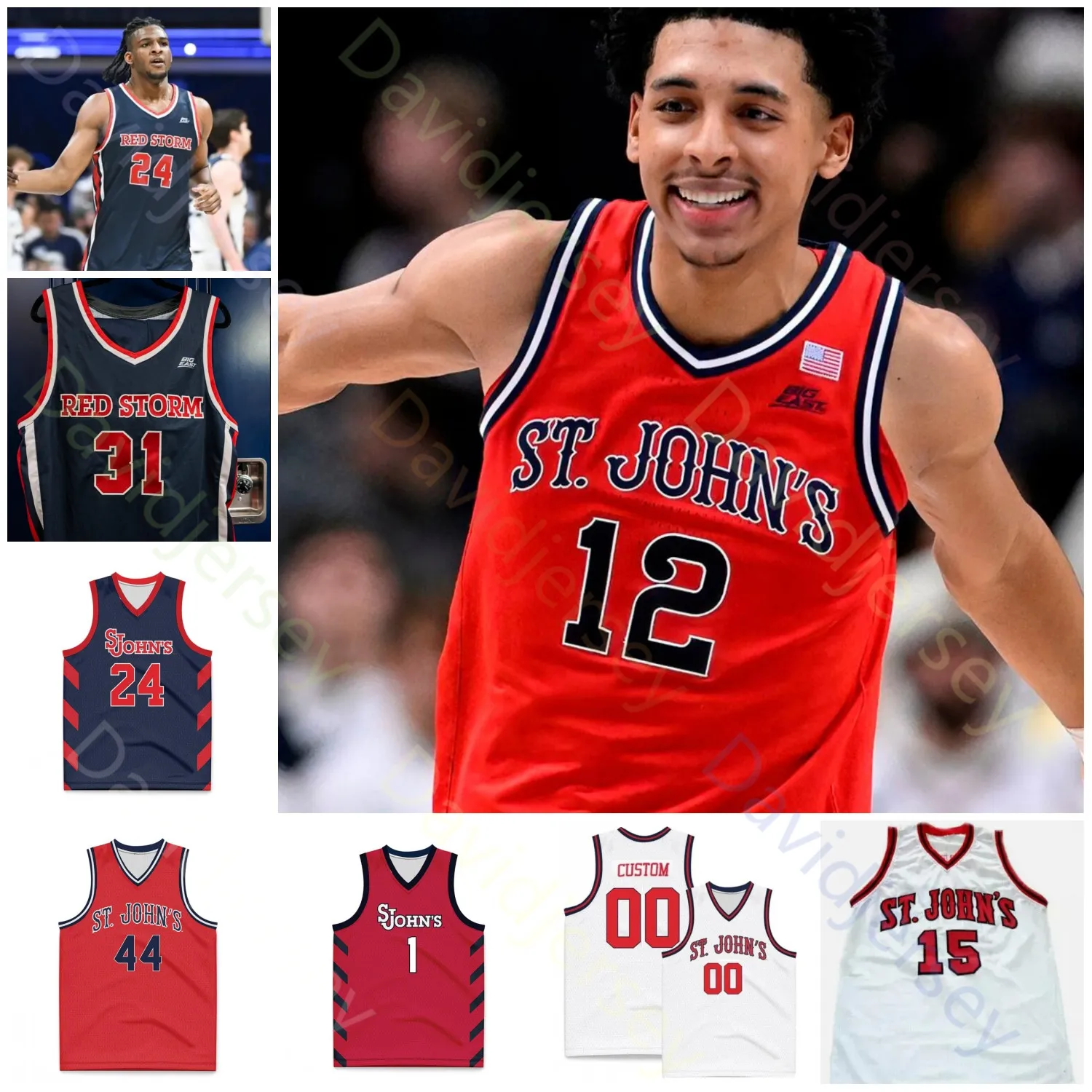 Save Big on Bulk St John's Basketball Jersey 2025 Basketball College Jersey  John's Red Storm RJ Luis Zuby Ejiofor Kadary Richmond Aaron Scott 