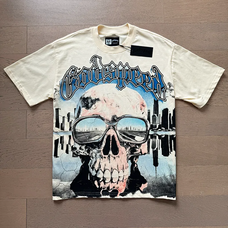 Godspeed スカルデザイン Tシャツ Godspeed Skull Print T-Shirt: Streetwear Fashion Tee for Men