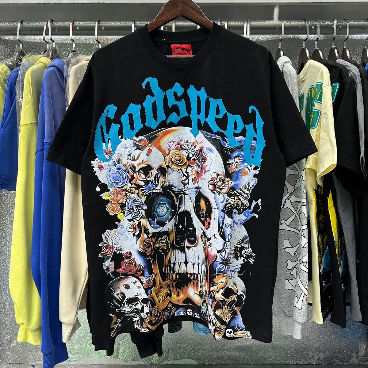 Godspeed The Sky Big Skull Head Print Tee - Men's Purple Cotton T-Shirt S-XL