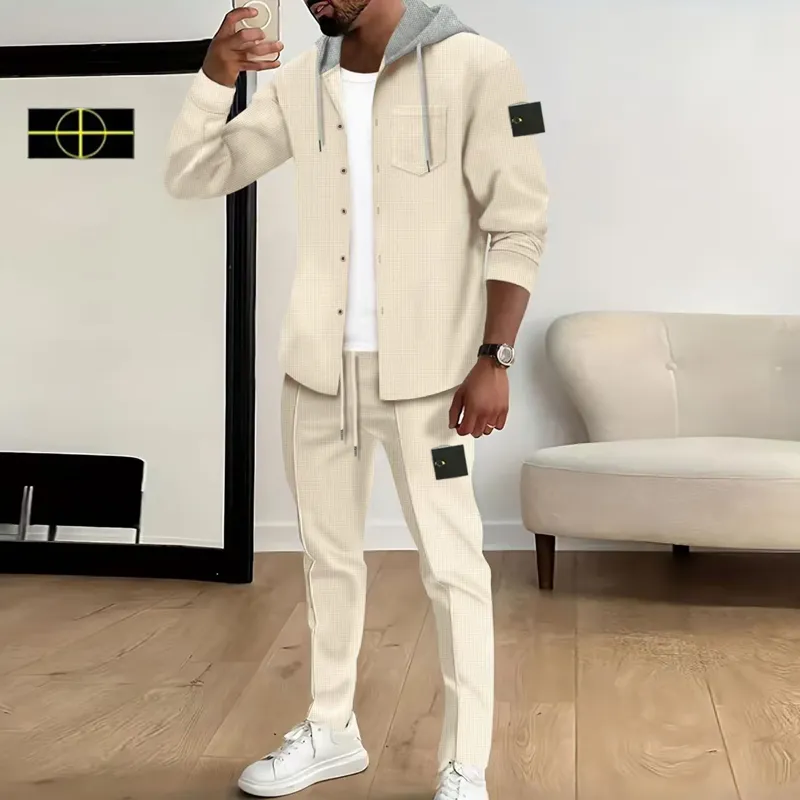 Mens Sports Outfit: Spring/Autumn Set Hooded Jacket Long Pants