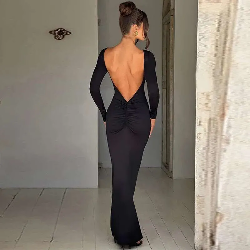 backless ruched dress Lace-Up Atria Ruched Long Formal Dress main image 0