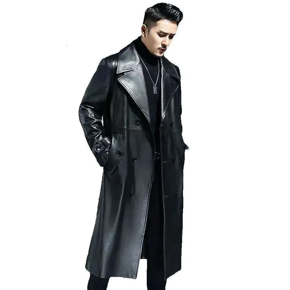 Trench-coat long en cuir pour homme | Manteau mi-long classique à simple boutonnage pour homme Coupe ajustée Trench-coat long à manches longues Veste rembourrée d'hiver Business Casual Vestes, blanc