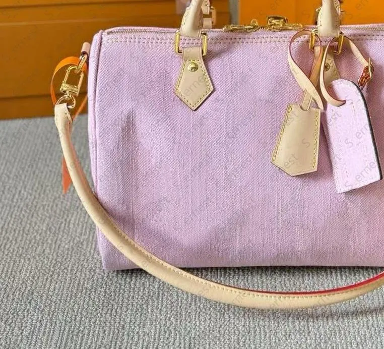 Vintage Pink Denim Hobo Denim Crossbody Bag For Women