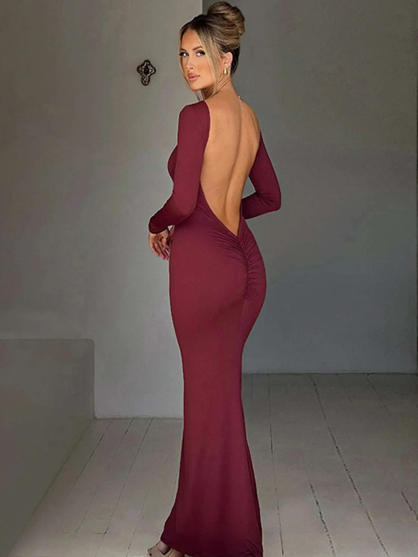 princess polly baby blue dress Clothing : Bodycon Dresses : 'Raphaelle' White Rib Knit Backless Midi Dress