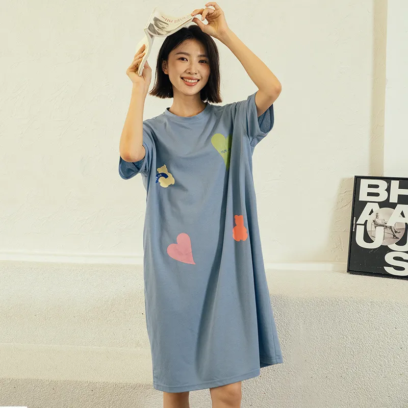 Womens cotton one-piece nightdress with round neck and animal print,  knee-length, half sleeves from Dhgate Womens Sleepwear - price 138.7