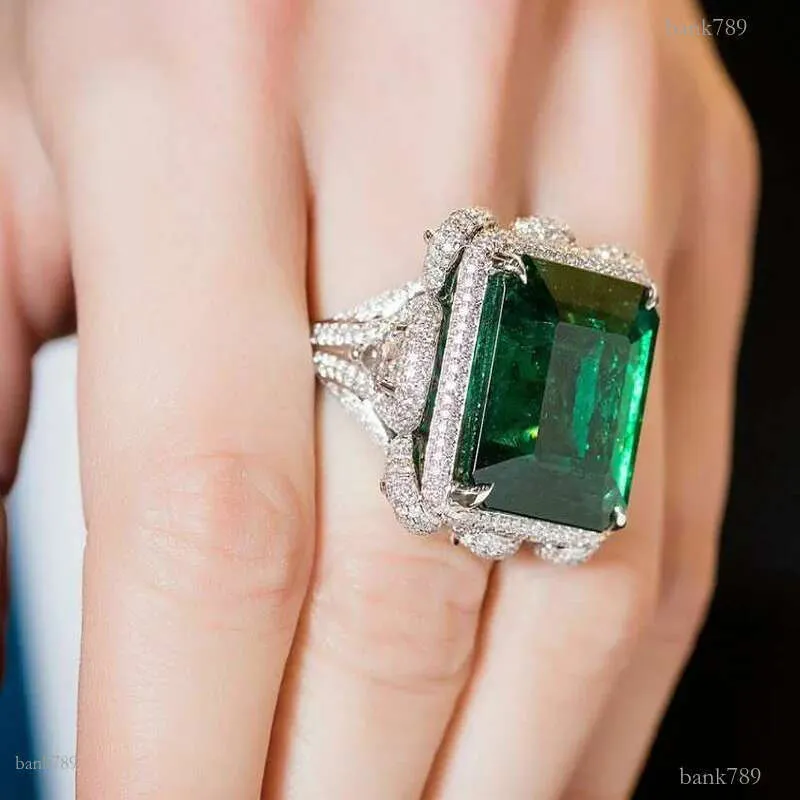 Handmade Wedding Rings Luxury Jewelry 925 Sterling Silver Fill Large Princess Cut Emerald Pave CZ Diamond Parrt Promise_voghion.com