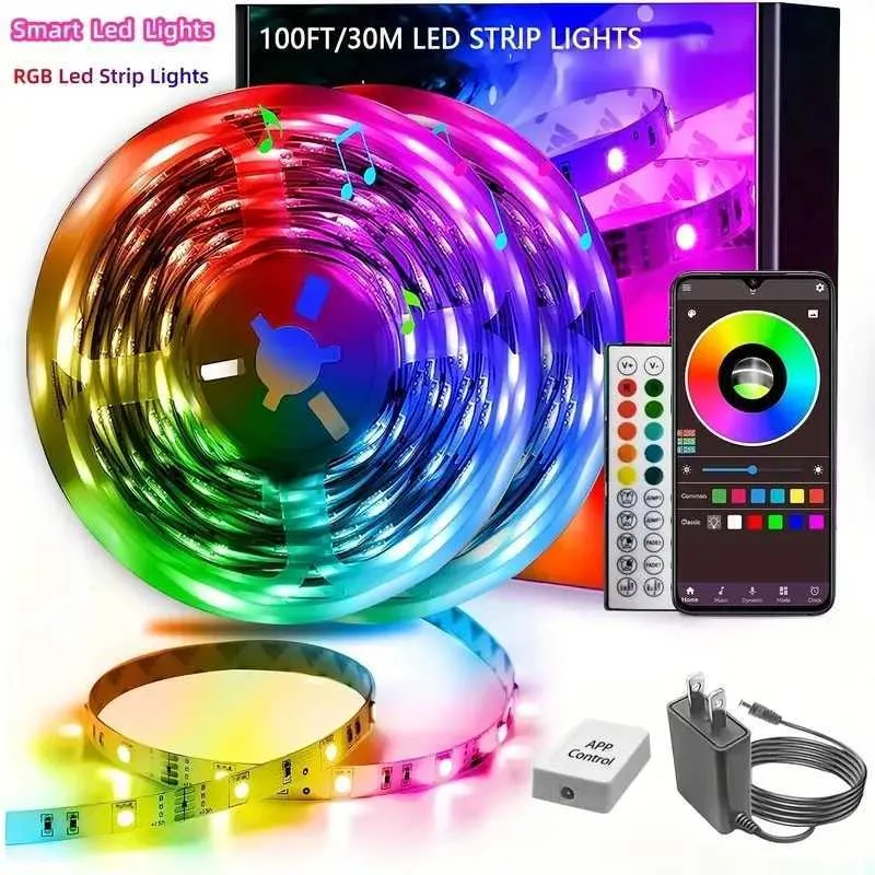 100ft LED Strip Lights 2 Rolls of 50ft RGB Color Changing Smart Rope ...