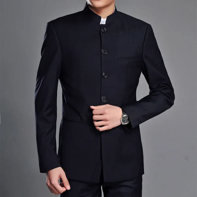 Mens Tunic Suit Set With Stand Collar Modern Coat Pant Designs For