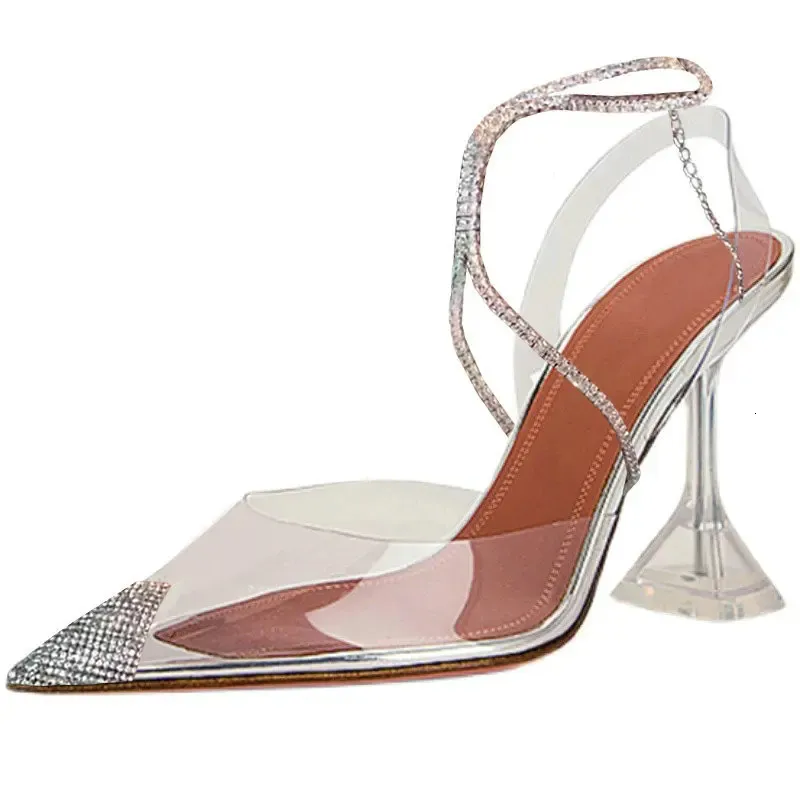 Rhinestone Closed Toe Silver High Heels Pumps Women Clear Slingback Sandals For Wedding Bridal Shoes 250310_voghion.com