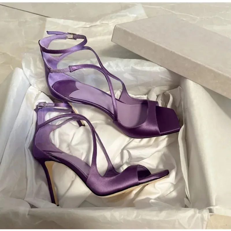 Purple Satin Stiletto High Heel Sandals With Ankle Strap For Women_voghion.com