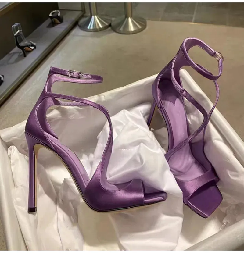 Purple Satin Stiletto High Heel Sandals With Ankle Strap For Women_voghion.com