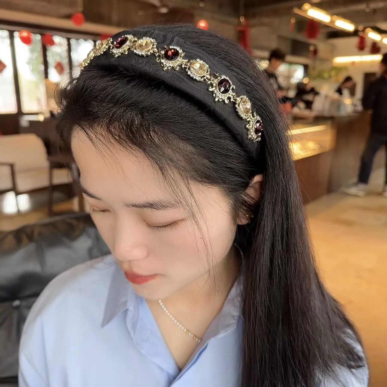 Baroque Black and Gold Headband, Rhinestone Sponge High Crown, NEW black rhinestone headpiece - TikTok Shop main image 3