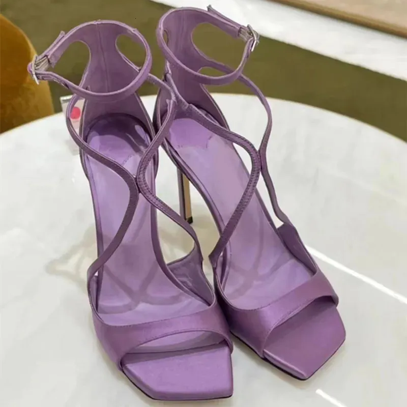 Star Style Purple Satin Women Sandals Sexy Narrow Band Ankle Strap Stiletto High Heels Gladiator Sandalias Summer_voghion.com
