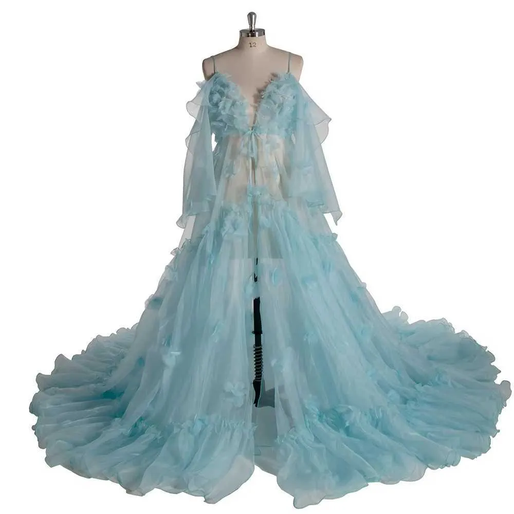 YEWEN Ethereal Light Blue Ruffle Tulle Maternity Dress Floral Appliqu  Pregnancy Photo Shoot Gown From Olylin1, $150.23 | DHgate.Com