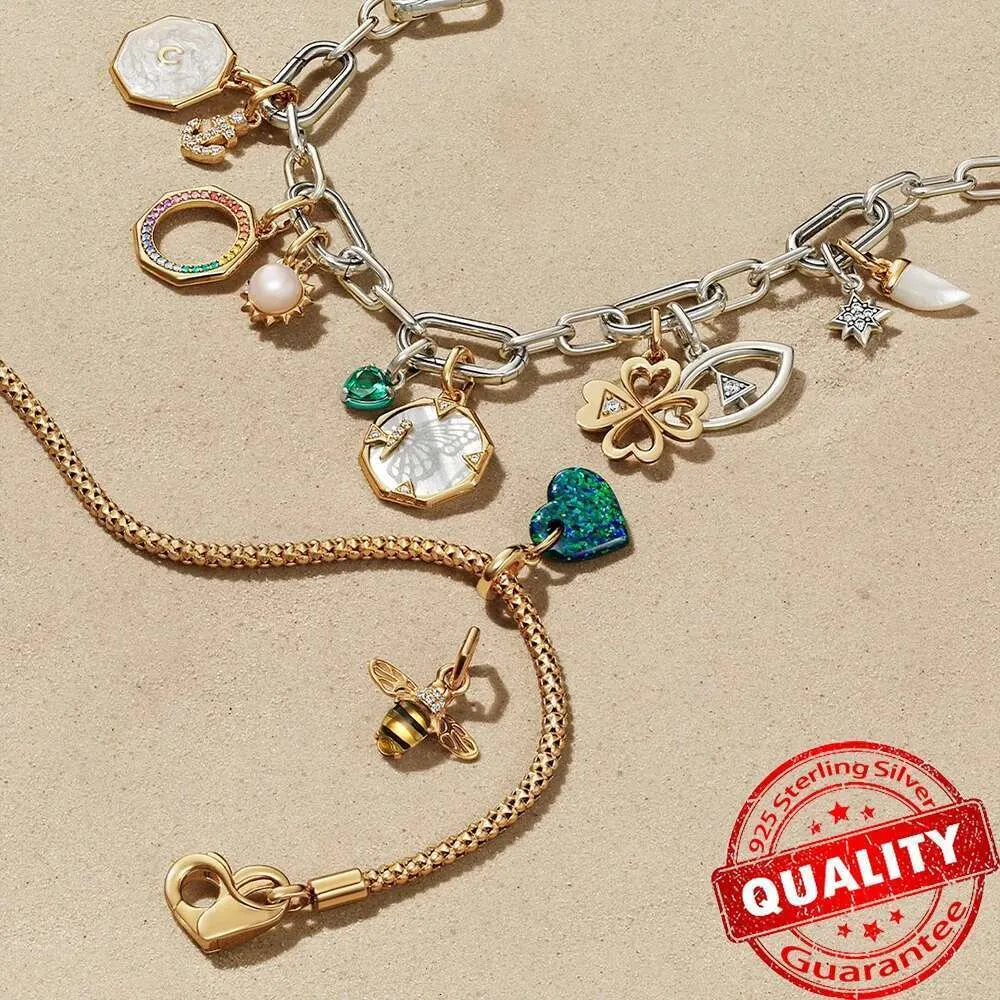 Classic Gold Wire Heart Sparking 925 Sterling Silver Pearl Angel Dangle Charm For DIY Women Bracelet Pendant Accessories_voghion.com