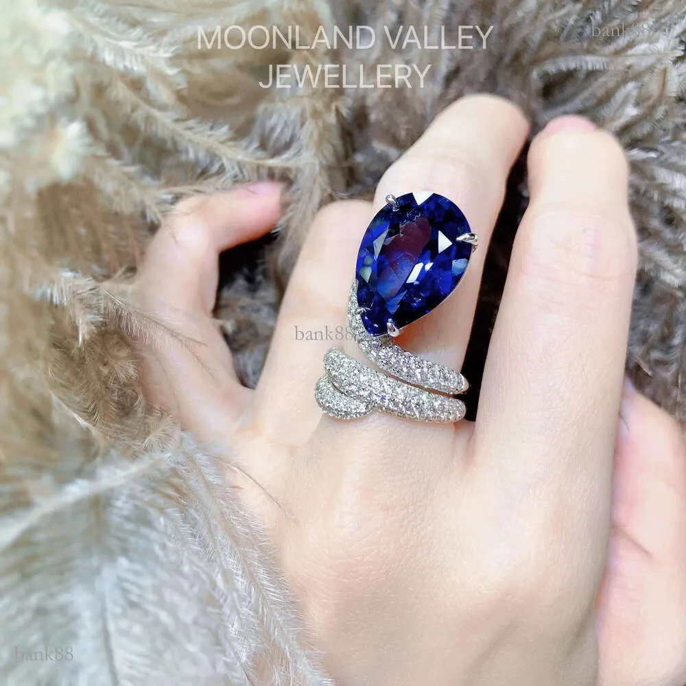 Luxury 925 Sterling Silver Women's Wedding Cocktail Ring Blue Sapphire ...