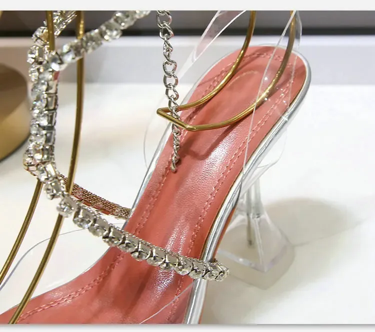 Silver Rhinestone Pointed Toe High Heel Pumps Bridal Wedding Shoes_voghion.com