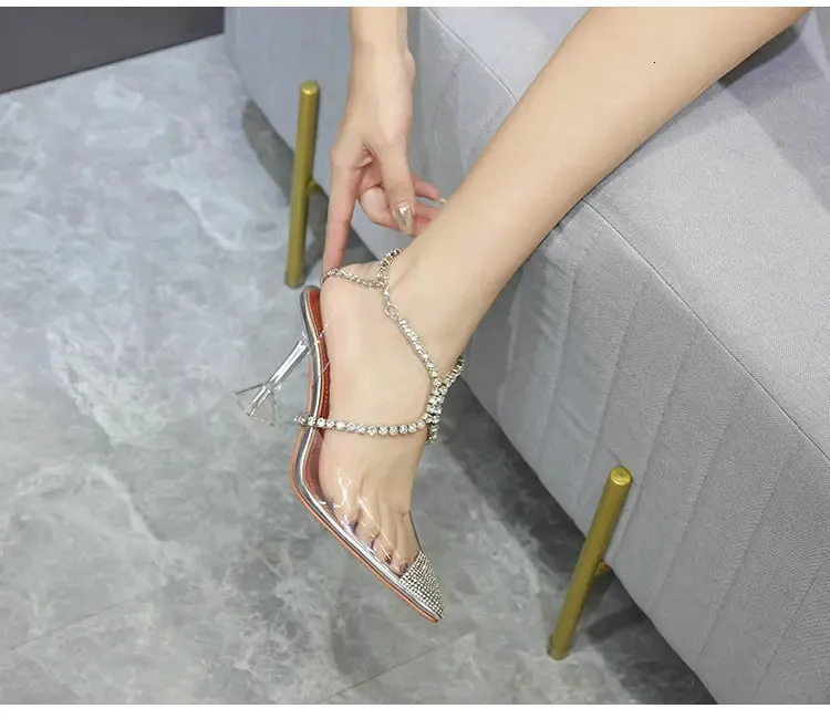 Silver Rhinestone Pointed Toe High Heel Pumps Bridal Wedding Shoes_voghion.com