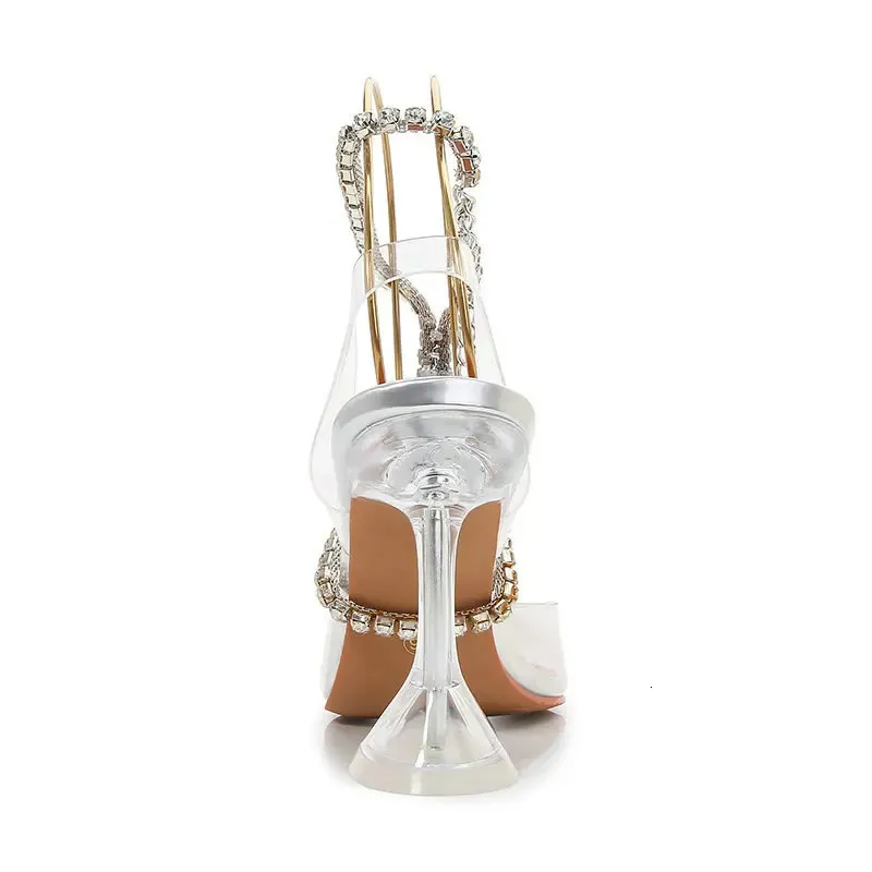 Rhinestone Closed Toe Silver High Heels Pumps Women Clear Slingback Sandals For Wedding Bridal Shoes 250310_voghion.com