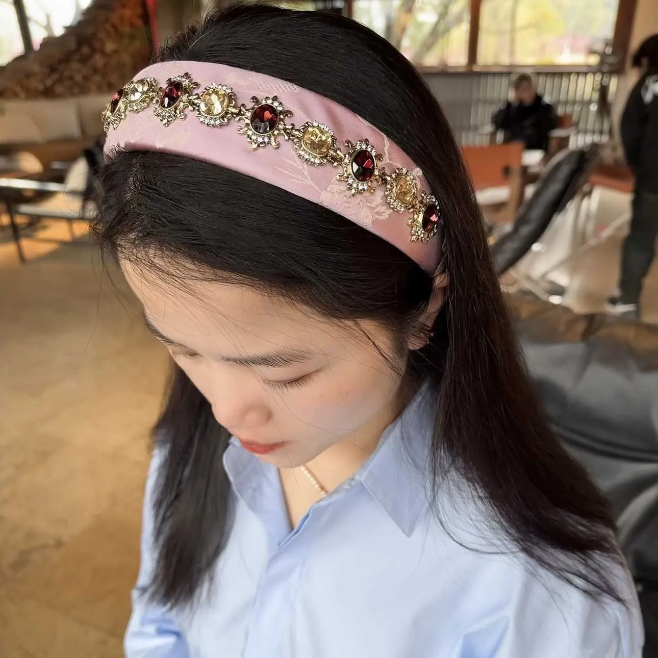 Rhinestone Floral Embroidered Headband Baroque Rhinestone Crystal Headbands for Women Embroidered  main image 2
