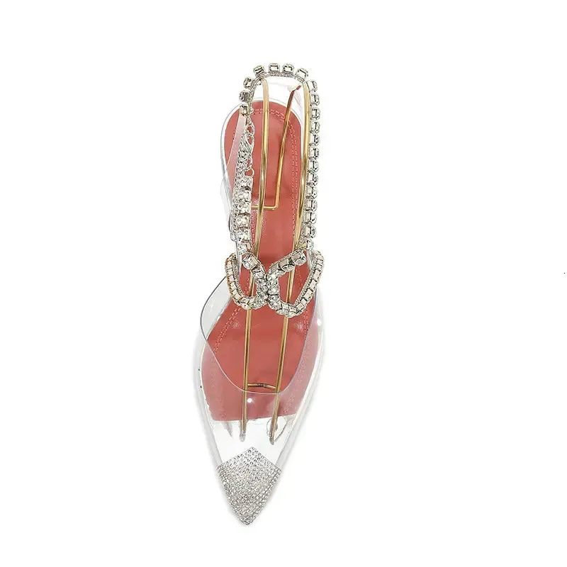 Rhinestone Closed Toe Silver High Heels Pumps Women Clear Slingback Sandals For Wedding Bridal Shoes 250310_voghion.com