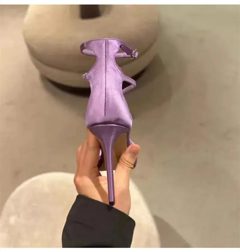 Purple Satin Stiletto High Heel Sandals With Ankle Strap For Women_voghion.com