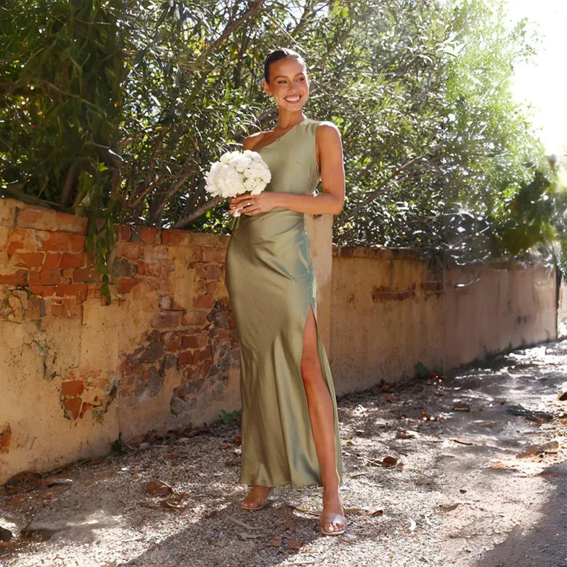 ICCLEK Olive Satin One Shoulder Occasion Dress For... From Mysticastore,  $26.83 | DHgate.Com