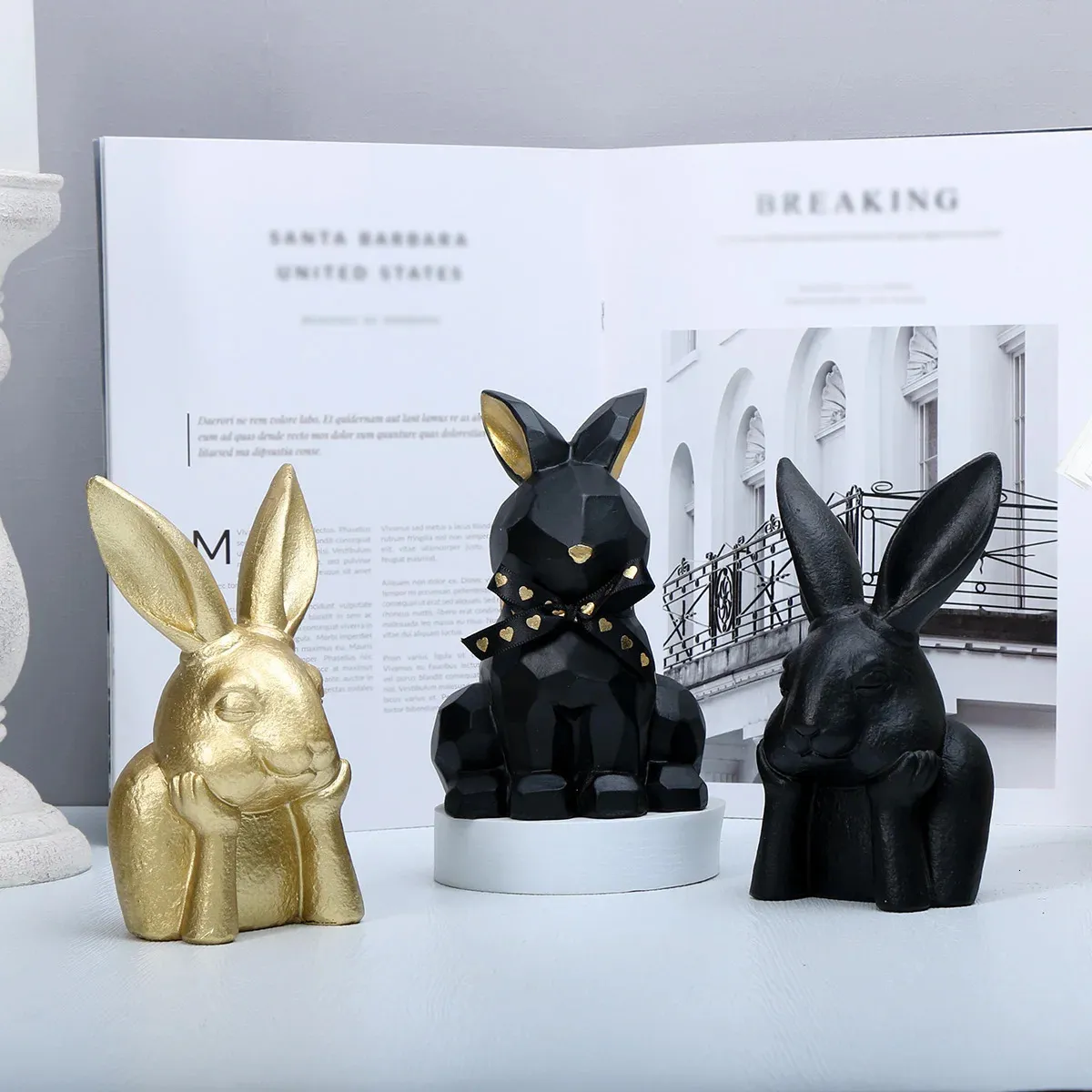 Small Black And White Resin Rabbit Bunny Figurines ... From Hui10, $9. ...