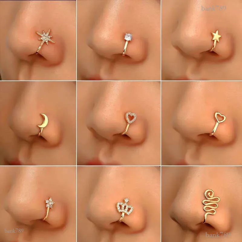 Fashion Ring Charm Crystal Butterfly Pentagram Women Fake Piercing Clip On Nose Ear Rings Body Jewe_voghion.com