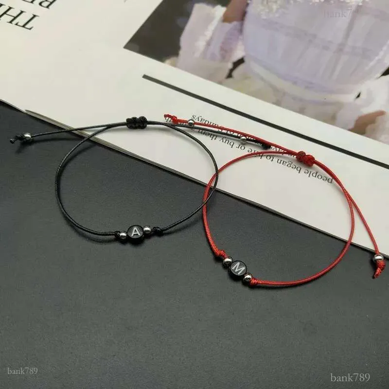 Handmade 26 Letter Bracelet Black Red Thread String Rope Women Men Initials Name Adjustable Bracelets Statement Couple_voghion.com