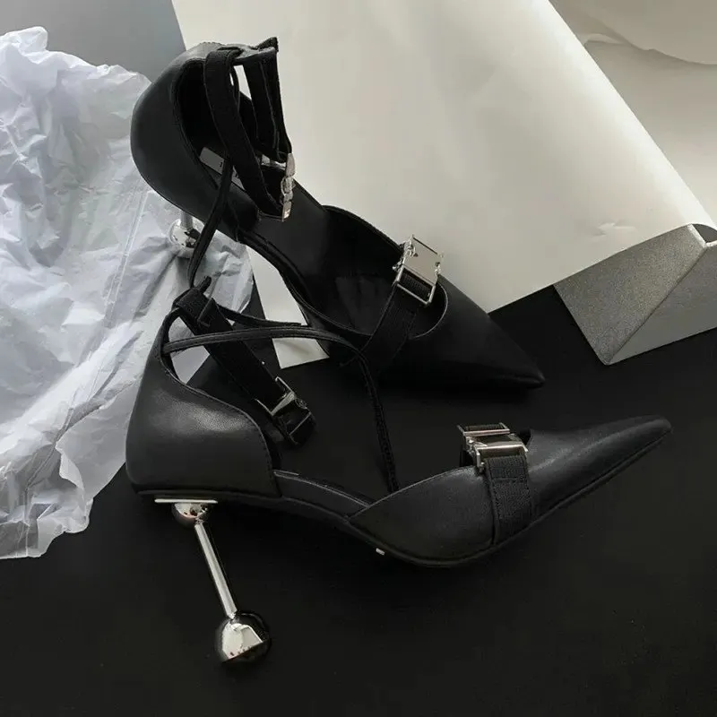 Elegant Leather Women's Pointed Toe Slingback Heels For Office_voghion.com