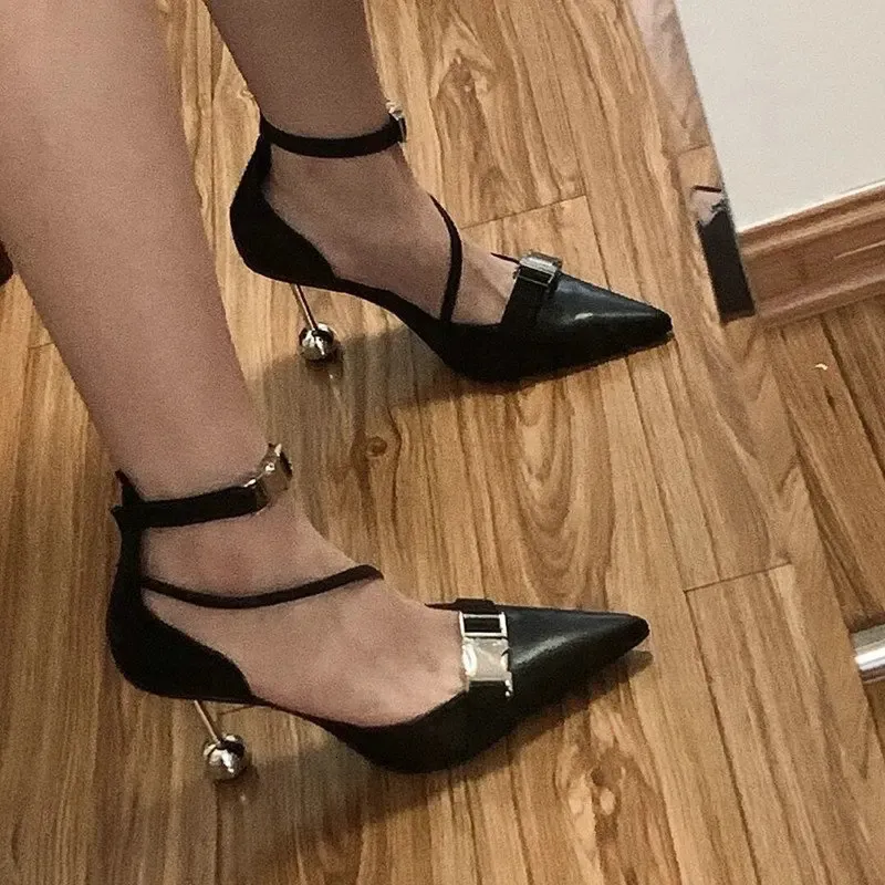 Elegant Leather Women's Pointed Toe Slingback Heels For Office_voghion.com