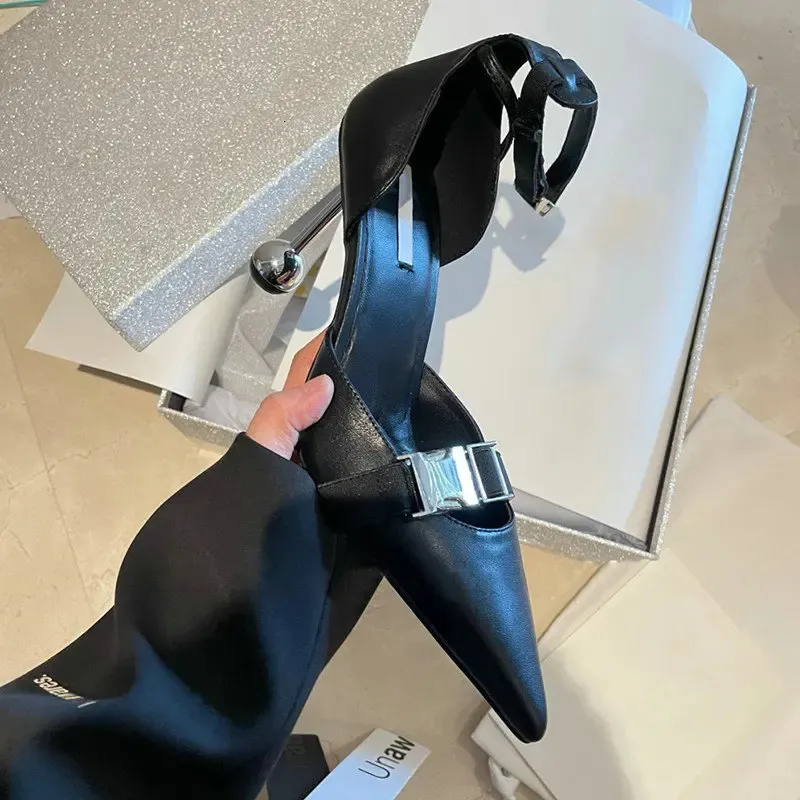 Elegant Leather Women's Pointed Toe Slingback Heels For Office_voghion.com