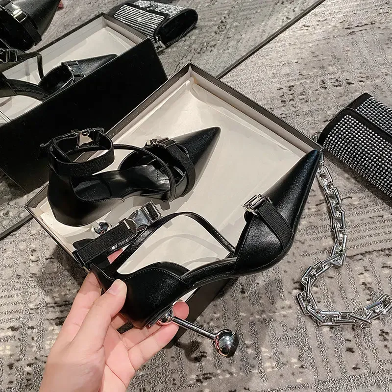 Style Leather Women Pumps Fashion Metal Pointed Toe High Heels Office Lady Spring Summer Slingback Female Shoes 250312_voghion.com