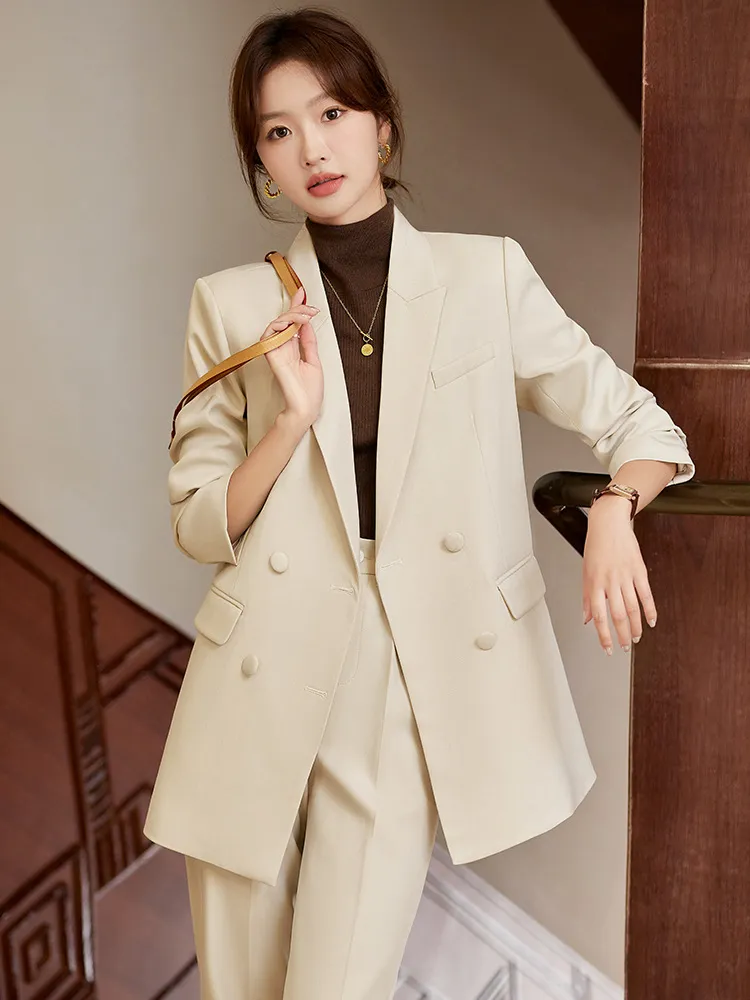 スーツ 80s Camel beige over size double set up Beige Belted Double Breasted Suit 2-Piece – ELAGIA