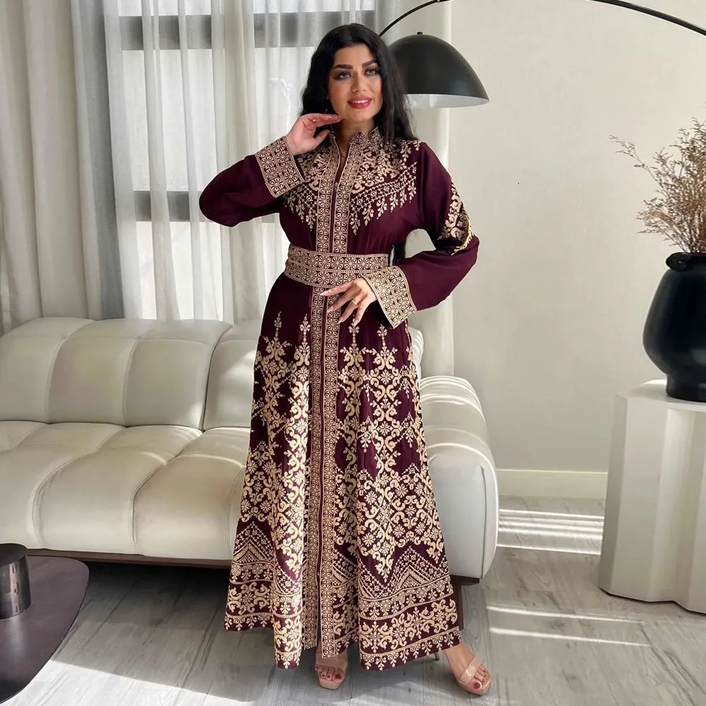 Velvet A-Line kaftan maxi dress with Vintage Ethnic Pattern and Sexy V-neck Batwing Sleeves for Women - 240601