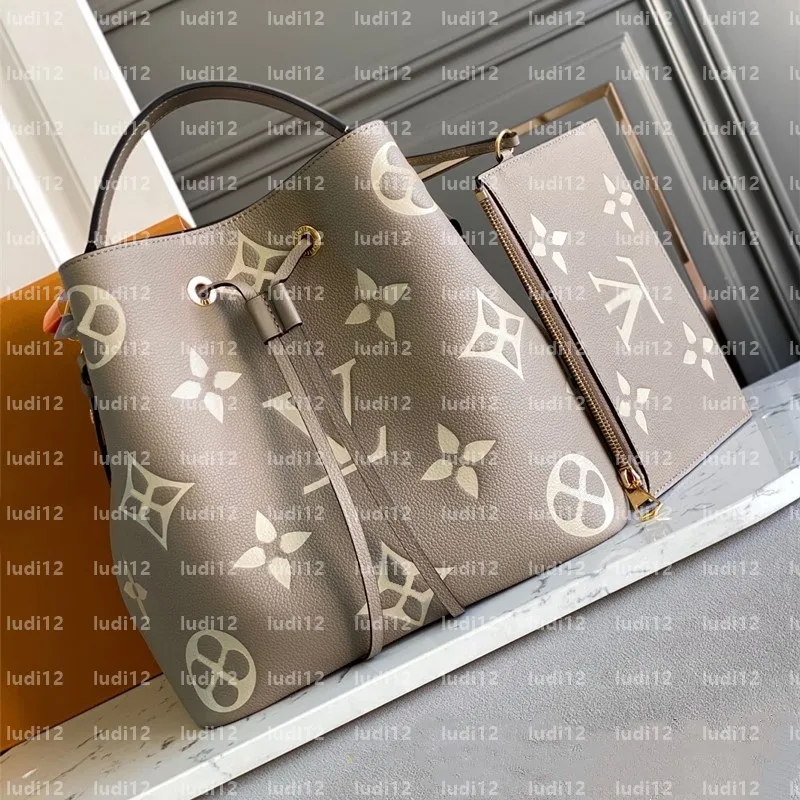 Top quality must have designer handbag NEONOE Bucket bag Womens crossbody shoulder bag mirror quality Luxury bag leather 2PCs with Coin Purse travel ultimate tote