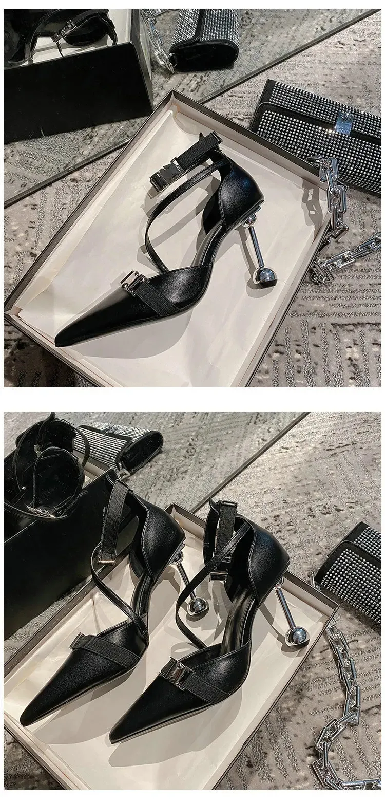 Elegant Leather Women's Pointed Toe Slingback Heels For Office_voghion.com