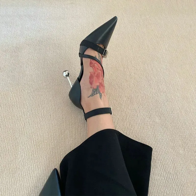 Elegant Leather Women's Pointed Toe Slingback Heels For Office_voghion.com