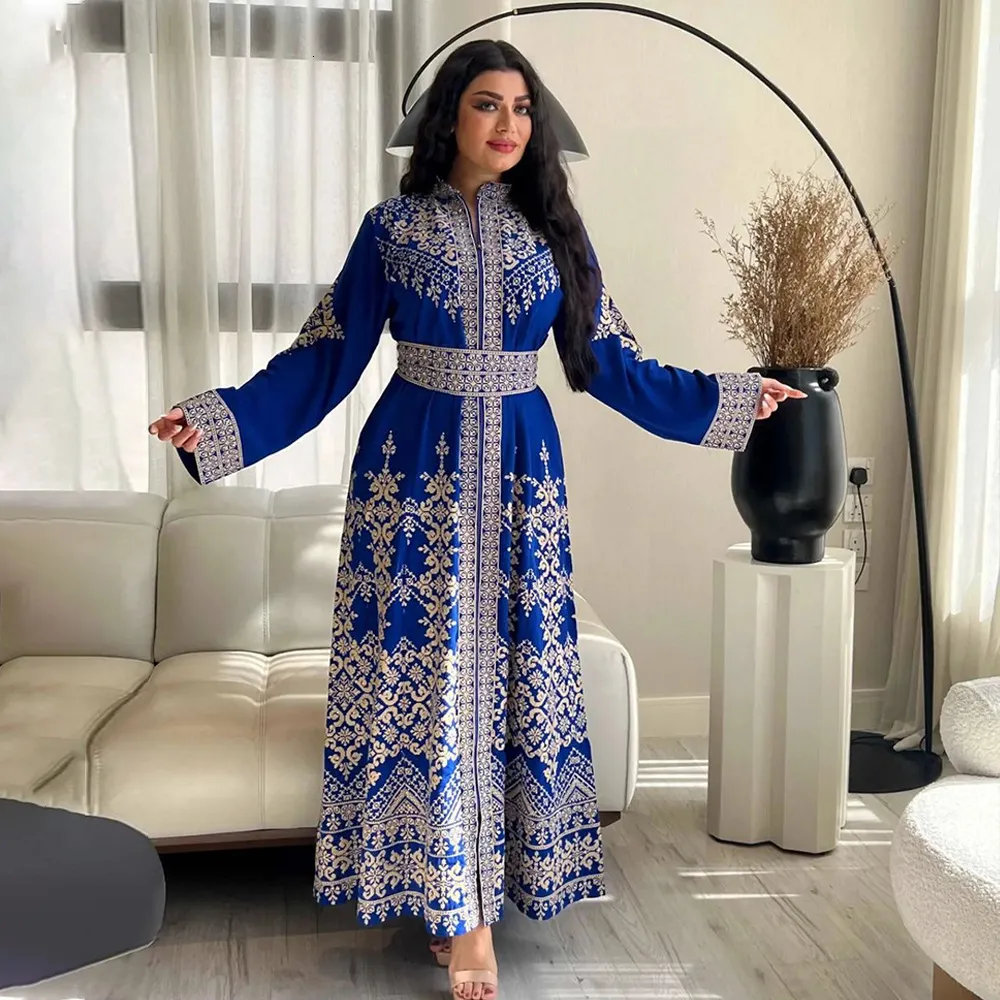 Velvet A-Line kaftan maxi dress with Vintage Ethnic Pattern and Sexy V-neck Batwing Sleeves for Women - 240601