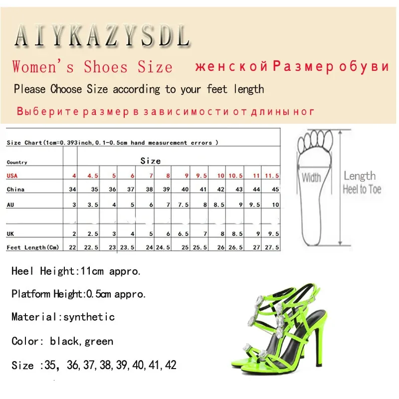 AIYKAZYSDL Crystal Rhinestone Strappy Neon Green Sandals Gladiator Women Cut Out Narrow Band Stripper Shoes High Heels_voghion.com
