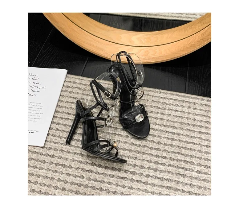 Crystal Rhinestone Neon Green Strappy Gladiator Sandals For Women_voghion.com