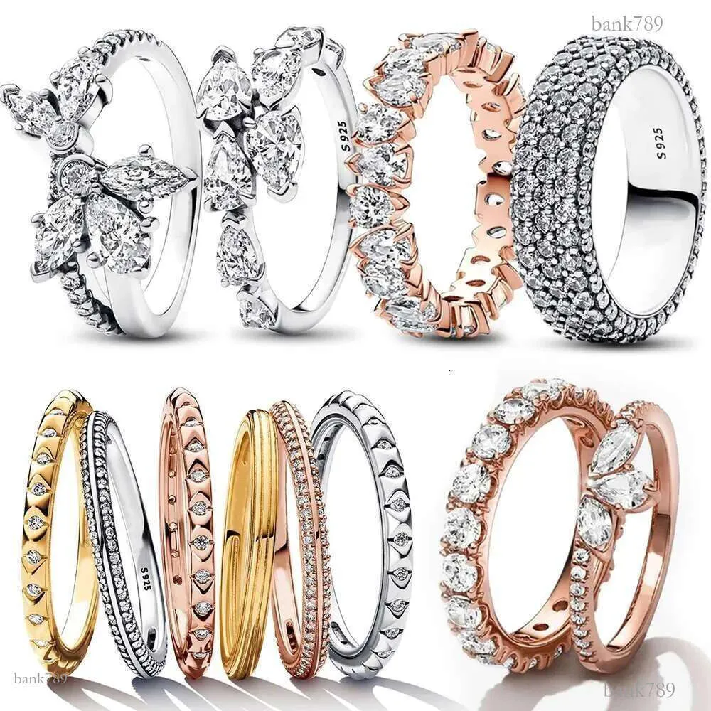 Neues funkelndes Goldmond- und Stern-Set 2024, 925 Sterling Silber, zeitloser Pavé-Rundring, Vintage-Fingerringe für Damen_voghion.com
