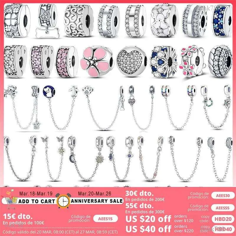 S925 Siver Charm Bracelets Designer For Women Clip Charms Spacer Beads Stopper Pav_voghion.com