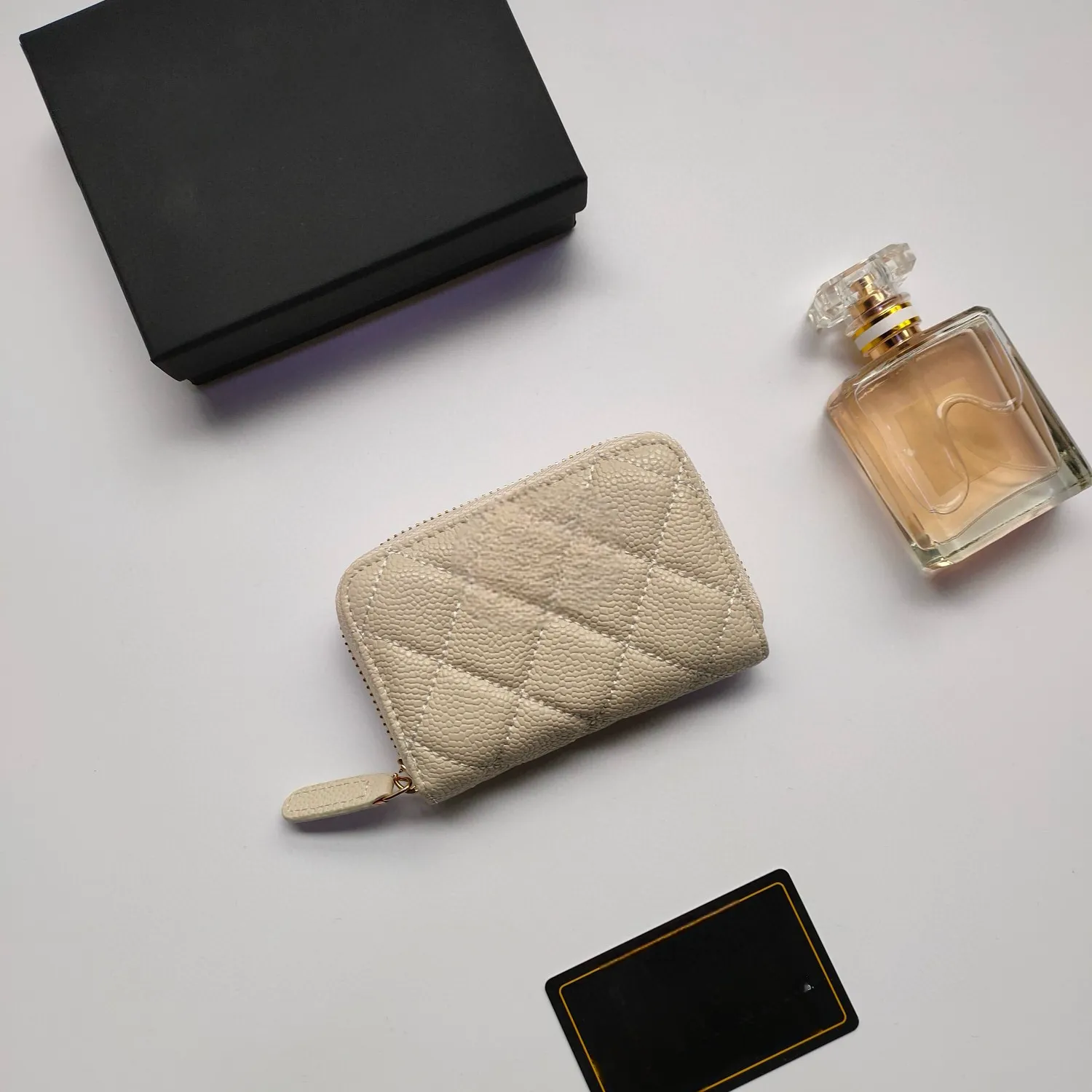 Caviar Leather Wallet - White with Gold Hardware