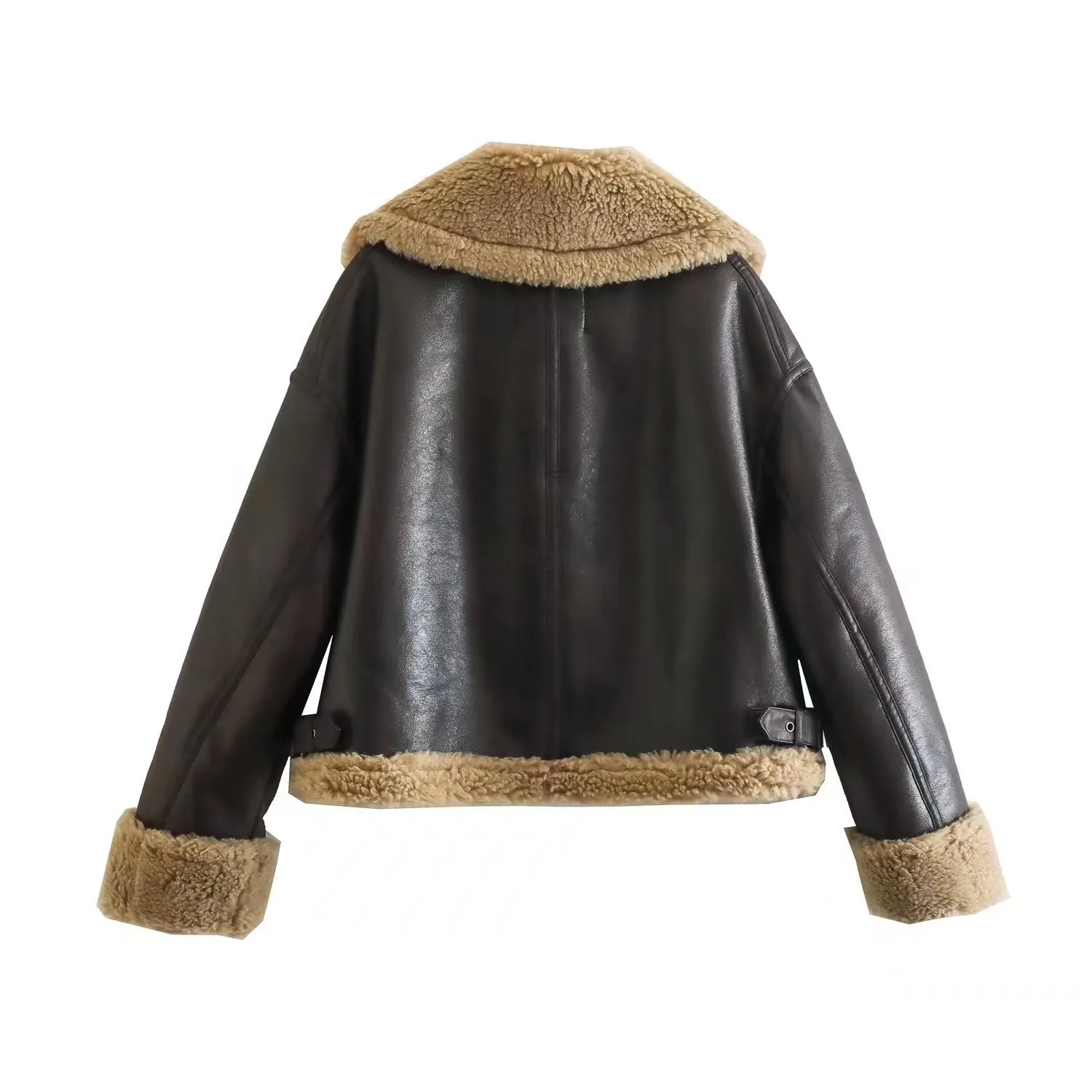 Chic Lamb Wool Leather puffer jacket with Lapel and Zipper Chic Lamb Wool Leather puffer jacket with Lapel and Zipper