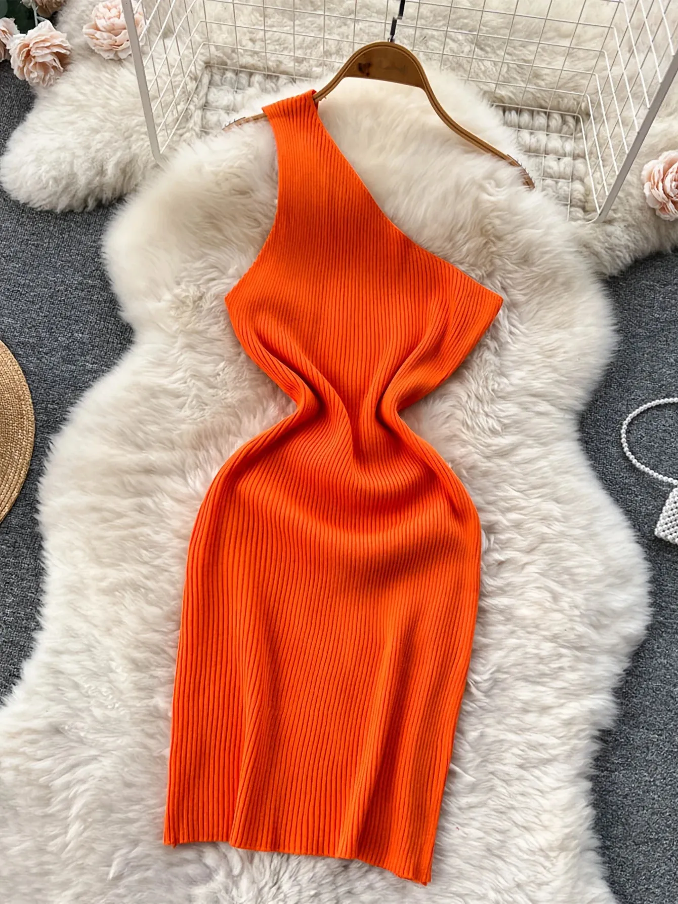 orange ribbed mini dress Doja Mini Dress in Rib Tangerine