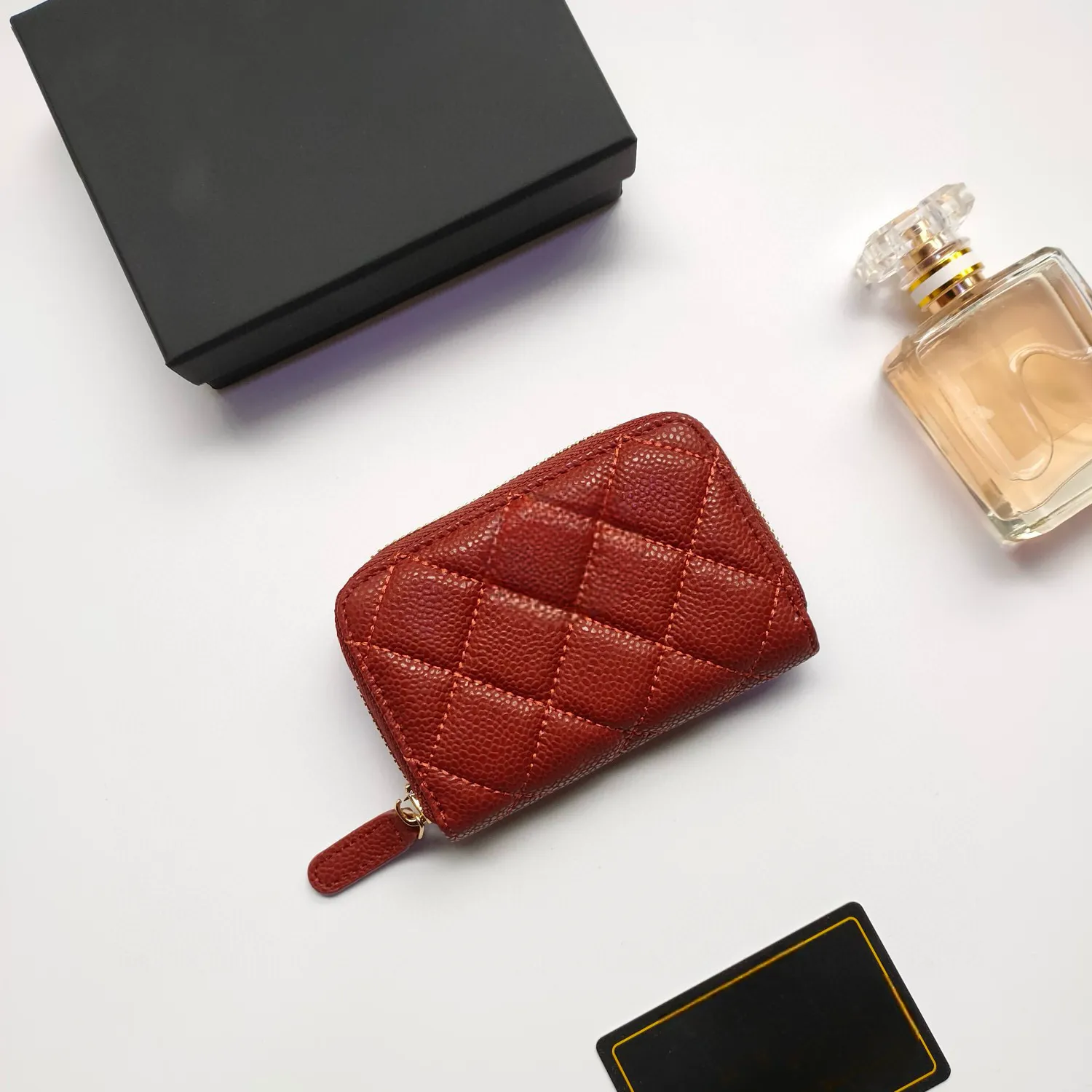 Caviar Leather Wallet - Dark Red Gold Hardware