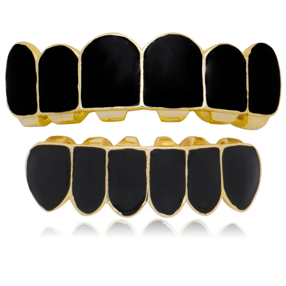 Black Color Gold Teeth Top Bootom Dental Mouth Caps Cosplay Party ...